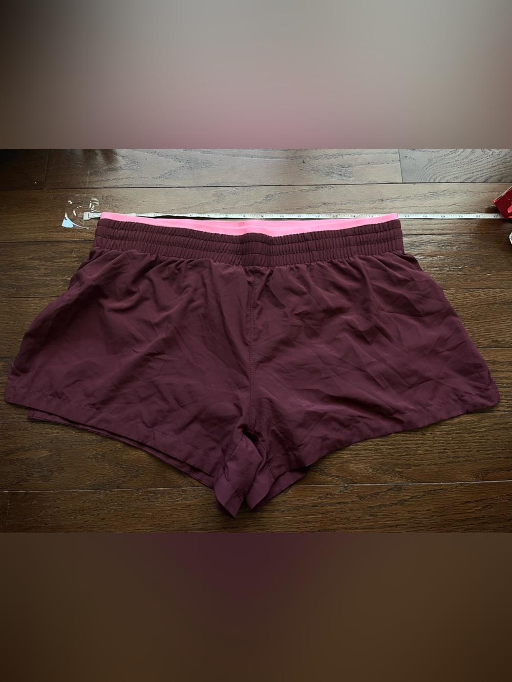 Fabletics Burgundy Shorts with Pink Waistband